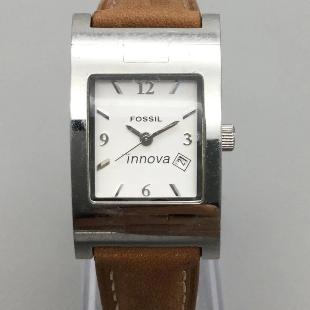 Fossil Innova Watch Women 24mm Date Silver Tone Brown Leather PR5169 New Battery